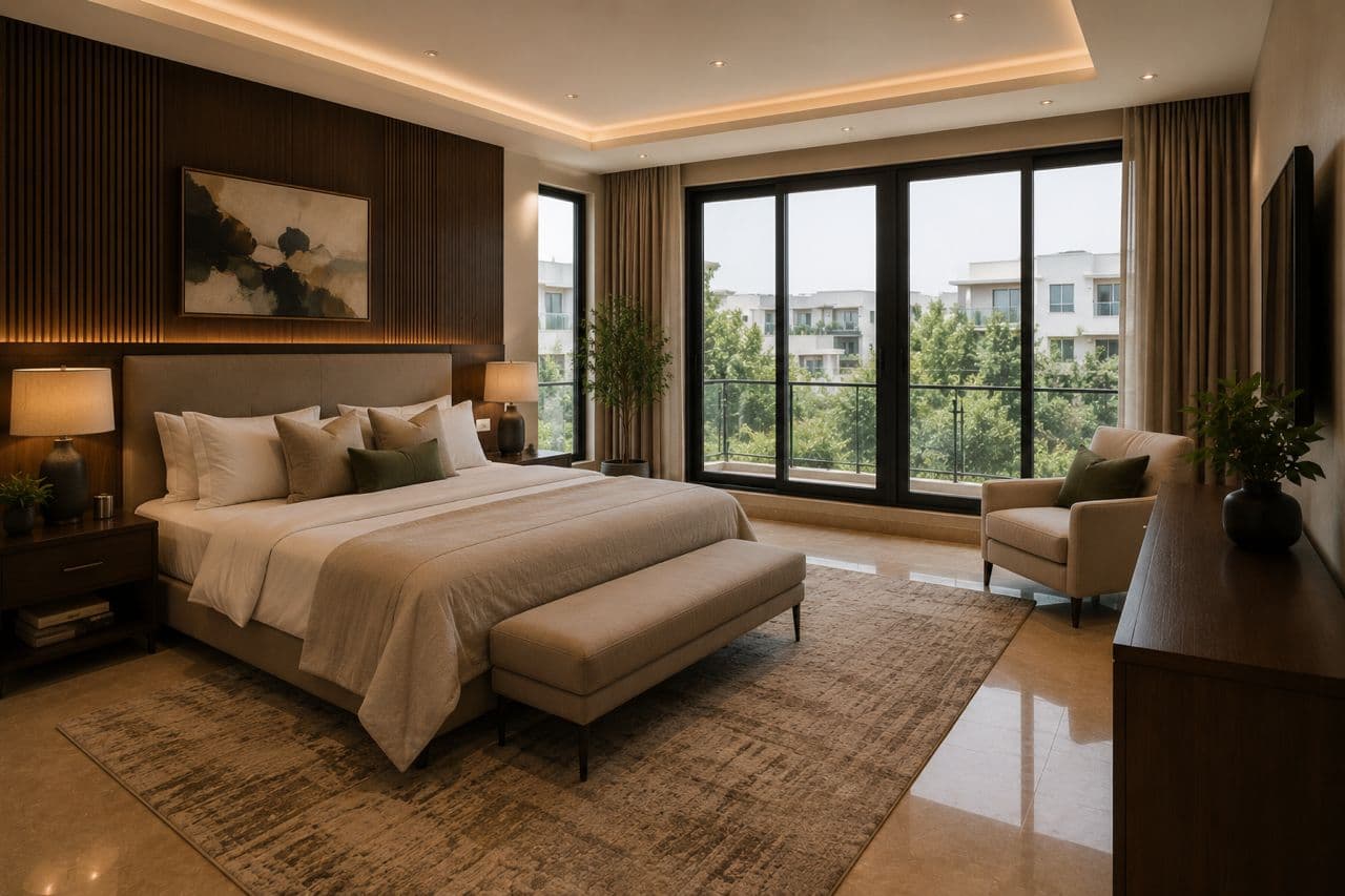 The master bedroom of the same residence.